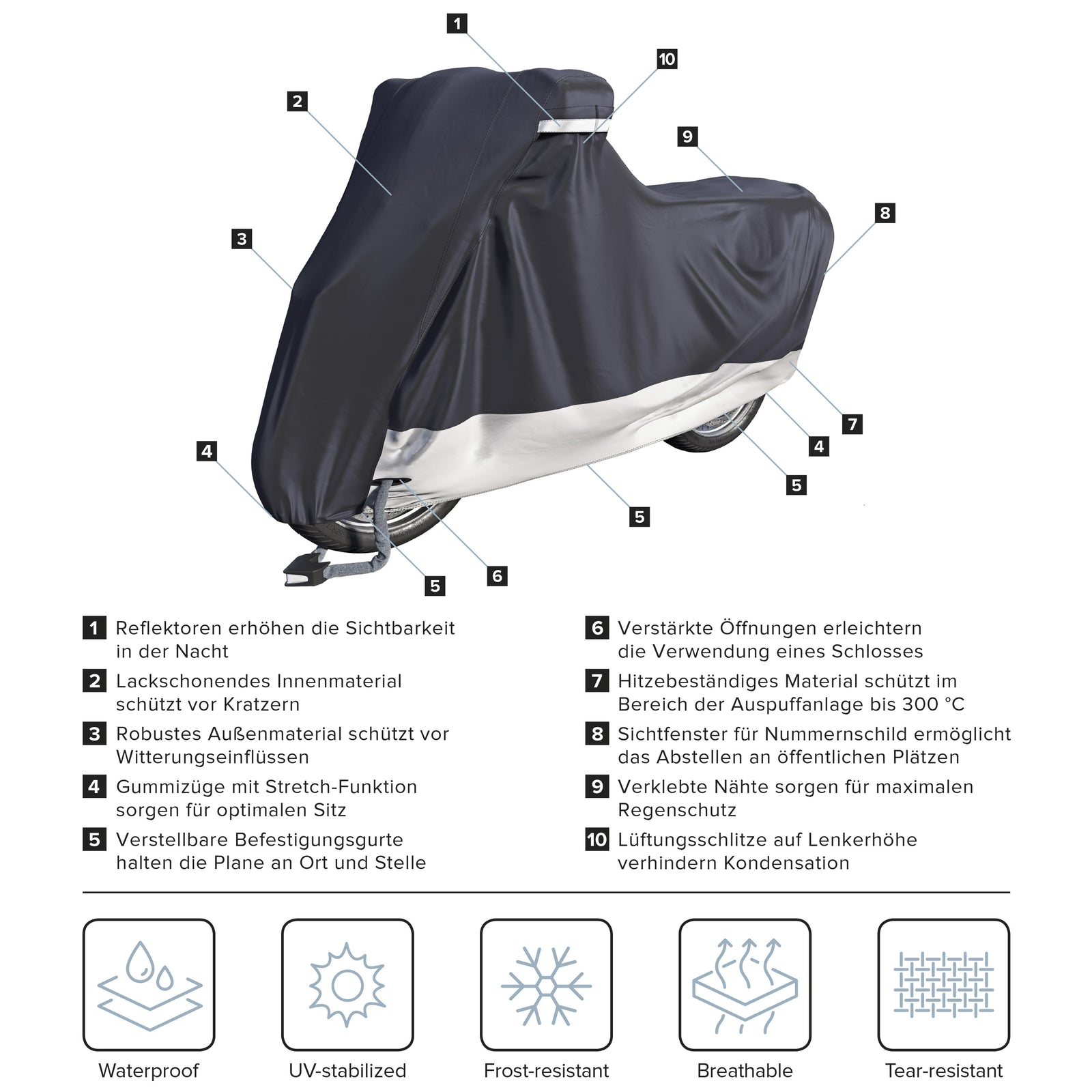 PLAFOPE Motorrad Abdeckplane Wasserdicht | UV Schutz Mit Aufbewahrungstasche