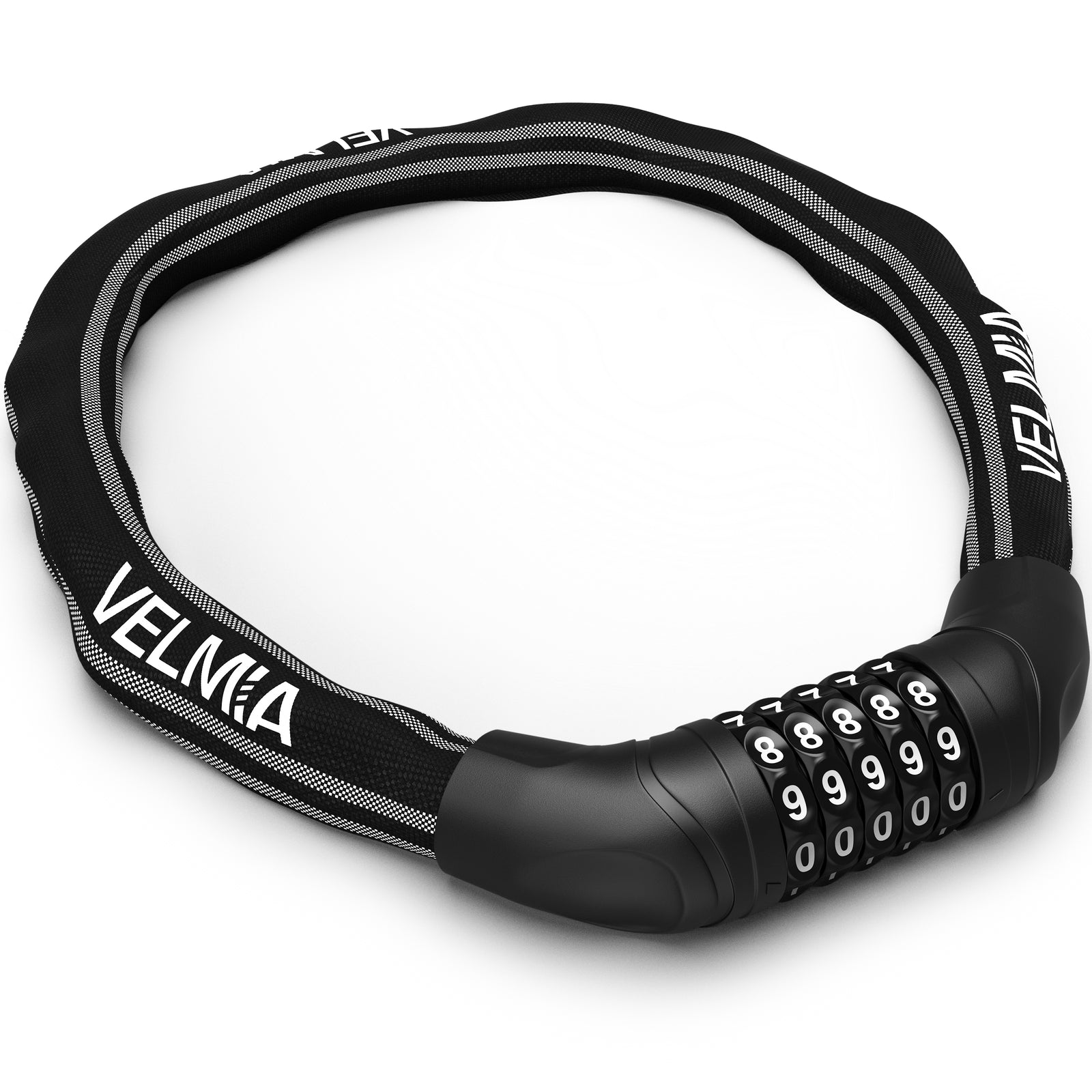 VELMIA Fahrradschloss Mit Zahlencode – 6 Mm Kette, Programmierbar, Reflektorstreifen, Für Fahrrad & E-Bike