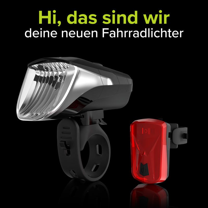 VELMIA Fahrradlicht Set (StVZO-konform) - Leuchtkraft, die es drauf hat!