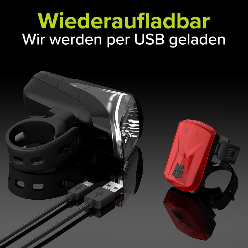 MONTOP Fahrradlicht Set StVZO 100LUX LED USB Akku, inkl. Front