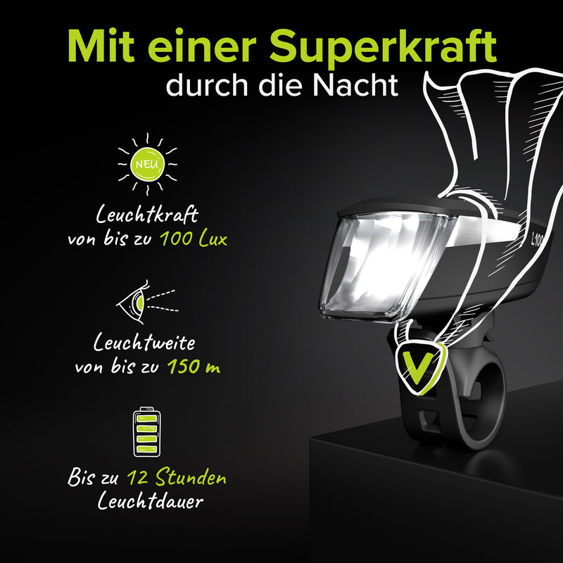 led fahrradbeleuchtung 100 lux VELMIA 100 Lux Fahrradlicht Vorne StVZO zugelassen mit besonders stark