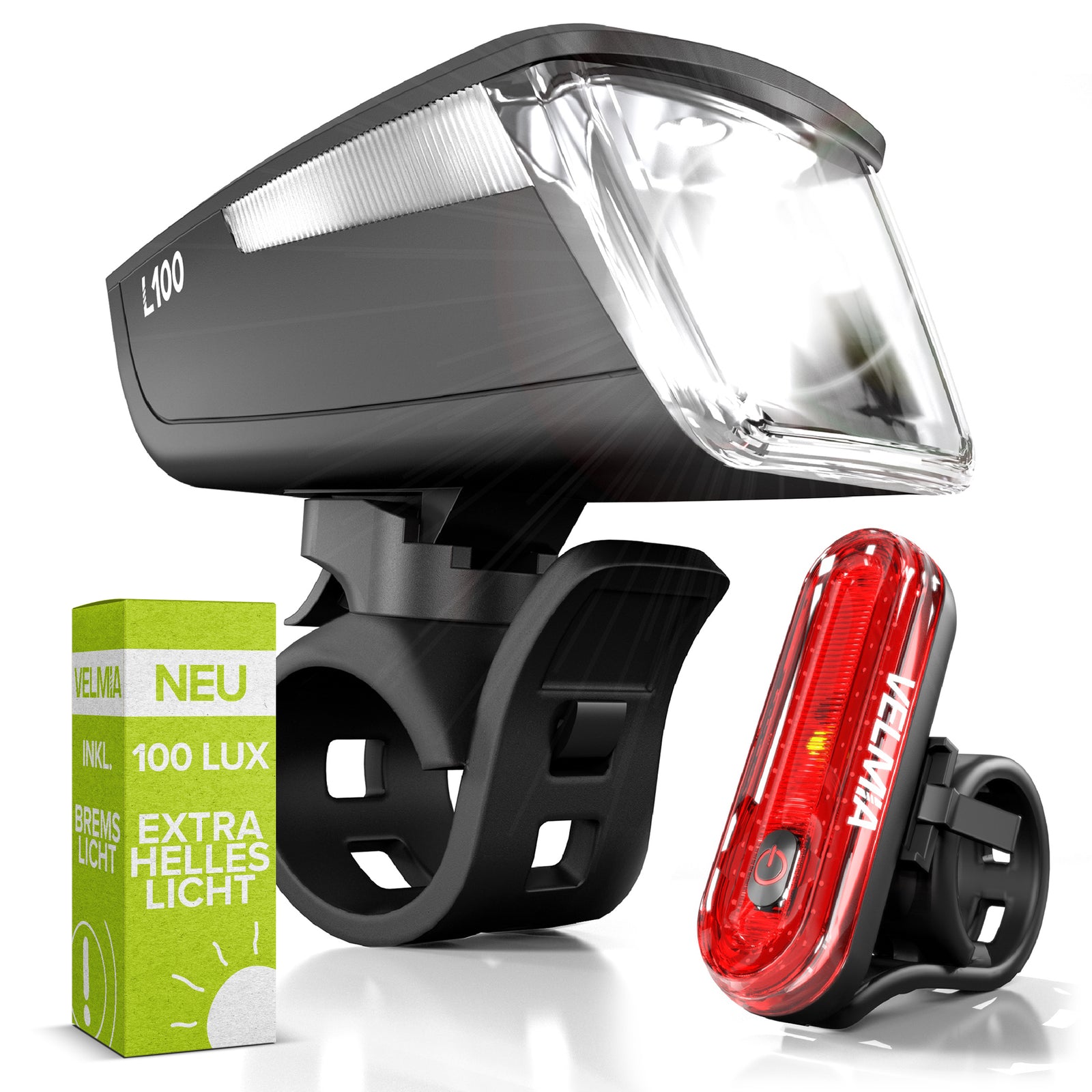 fahrradbeleuchtung 100 lux VELMIA Fahrradlichter Set [100 LUX] StVZO zugelassen mit besonders sta