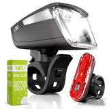 VELMIA Fahrradlichter Set [100 LUX] StVZO zugelassen mit besonders starker Ausleuchtung und 8,5h Leuchtdauer
