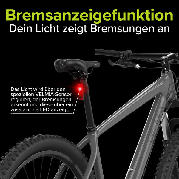 VELMIA Fahrradlicht Set mit Bremsanzeige (StVZO-konform)
