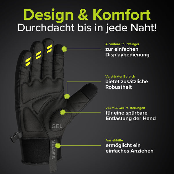 VELMIA Fahrrad Handschuhe Winter mit Touchscreen Funktion I wasserdichte Winterhandschuhe für Herren & Damen